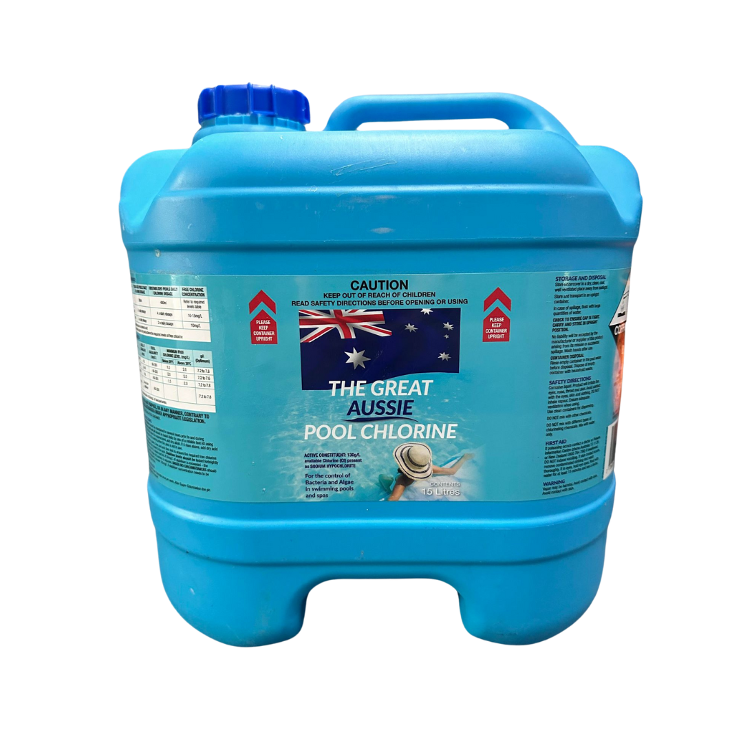 Pump and Pool People | Online Pool Products Supplies Superstore Pump and Pool People | Pool Products and Services Liquid Chlorine 15l Great Aussie